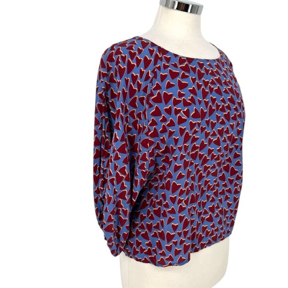 Maeve Anthropologie Blue Hearts Silk Blouse Kimono Style Size Small - Picture 6 of 14